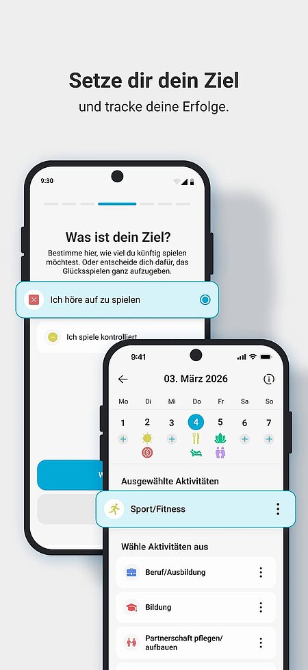 Selbsthilfe-App PlayOff: neuer Look und neue Funktionen

Pünktlich zum bundesweiten Aktionstag gegen Glücksspielsucht veröffentlichen wir die neue Version unserer Selbsthilfe-App PlayOff. Mit einem modernen Design und neuen motivierenden Gamification-Elementen unterstützt die App Menschen künftig noch besser dabei, ihr Glücksspielverhalten nachhaltig zu verändern. 

PlayOff kann anonym und kostenlos genutzt werden. Individuelle Ziele, regelmäßiges Feedback sowie Tipps und Übungen aus der Verhaltenstherapie helfen dabei, Fortschritte sichtbar zu machen und Veränderungen Schritt für Schritt umzusetzen. Die App eignet sich sowohl für die eigenständige Nutzung als auch als Begleitung einer Beratung oder Therapie.

Die neue Version ist im Google Play Store sowie im Apple App Store verfügbar. 

Mehr Infos gibt es hier:

www.verspiel-nicht-dein-leben.de/playoff