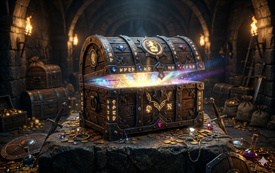 Man sieht eine Schatztruhe, eine sogenannte Lootbox
