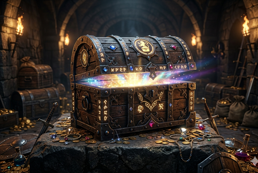 Man sieht eine Schatztruhe, eine sogenannte Lootbox 