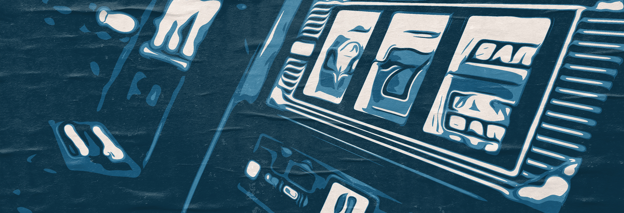 Stilisierte Ansicht von Spielautomaten in Spielhalle